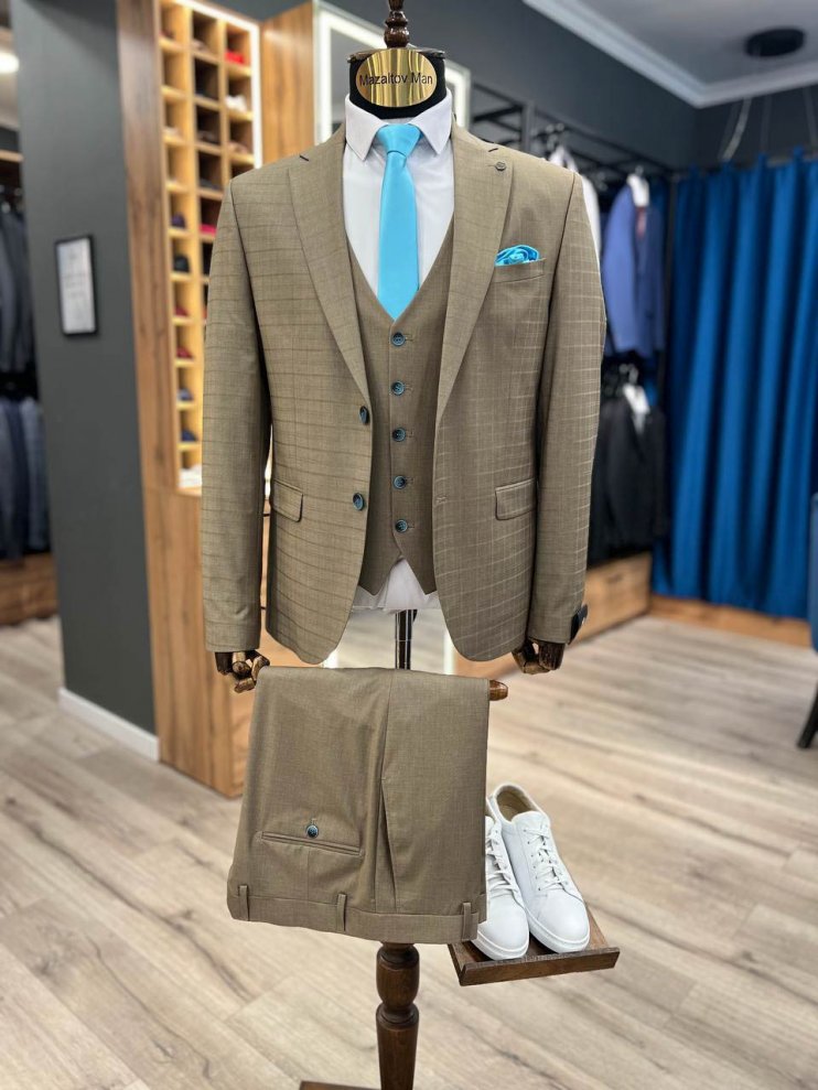 Костюм MAZALTOVMAN 3-ка Бежевый в клетку премиум