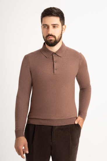 Поло ХЛФ Коричневое с пуговицами