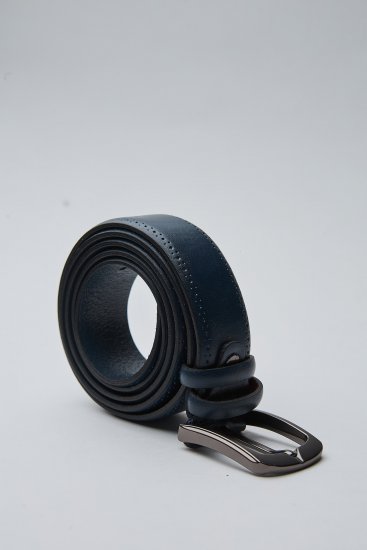 Мужской ремень синий кожаный с перфорацией