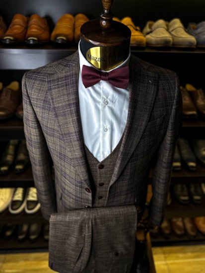 Костюм MAZALTOVMAN премиум 3-ка Коричневый в клетку