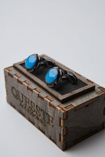 Запонки Голубые круглые