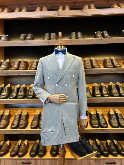 Костюм MAZALTOVMAN 2-ка Двубортный премиум Серый полоску