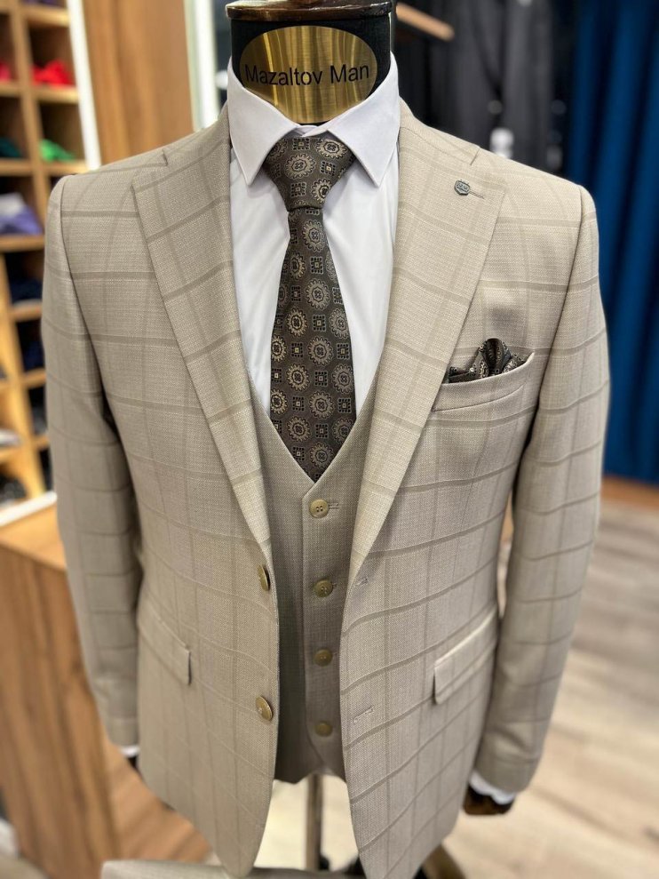Костюм MAZALTOVMAN 3-ка премиум Бежевый в клетку
