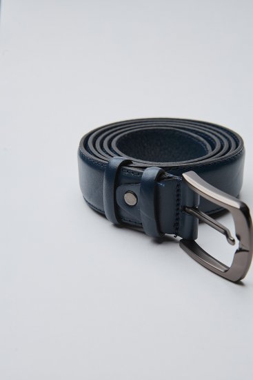Мужской ремень синий классический с строчкой